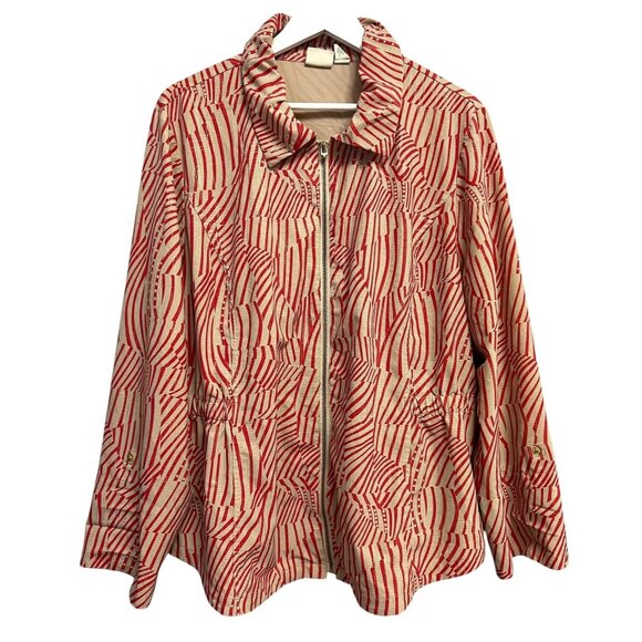 Chicos Zenergy Jacket Womens 3 Abstract Print Zip Up Lightweight Stretch Casual - Picture 1 of 10
